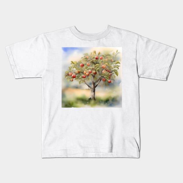 Apple Tree Day - January 6 - Watercolor & Pen Kids T-Shirt by Oldetimemercan